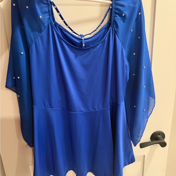SHEIN Tops - SHEIN Royal Blue Blouse with Sheer Sleeves